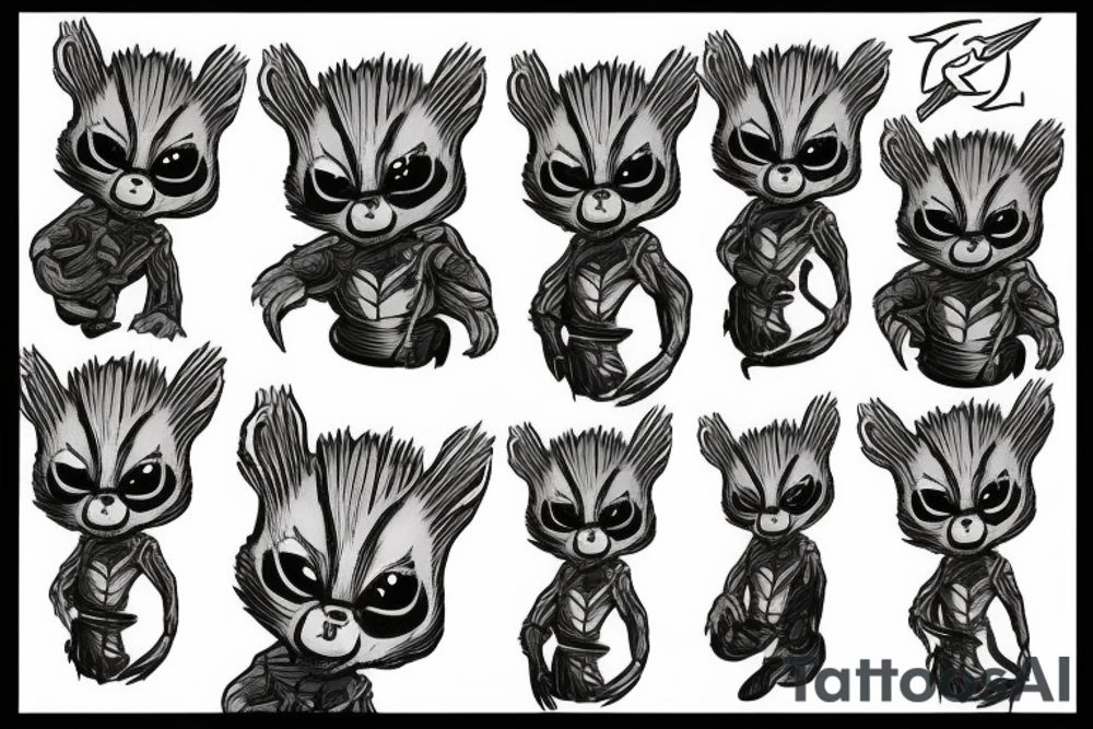 rocket raccoon with groot tattoo idea