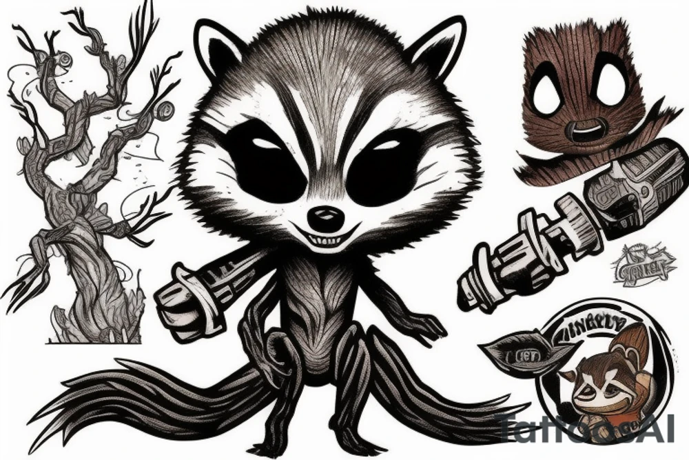 rocket raccoon with groot tattoo idea