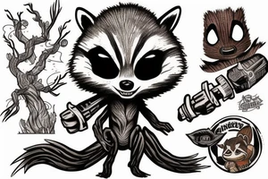 rocket raccoon with groot tattoo idea