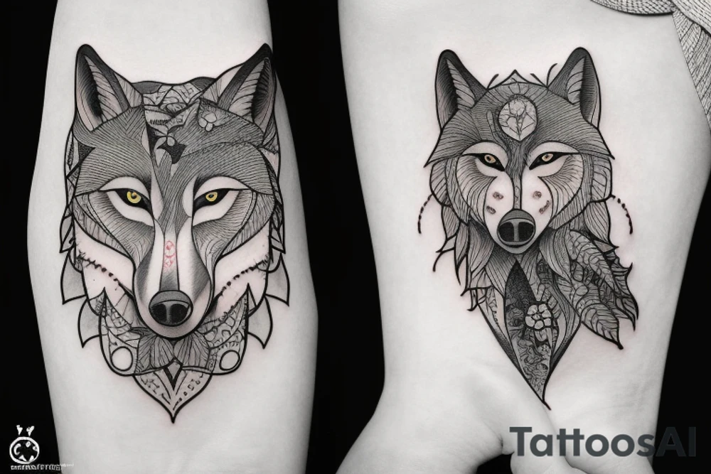 Full body of a wolf tattoo idea