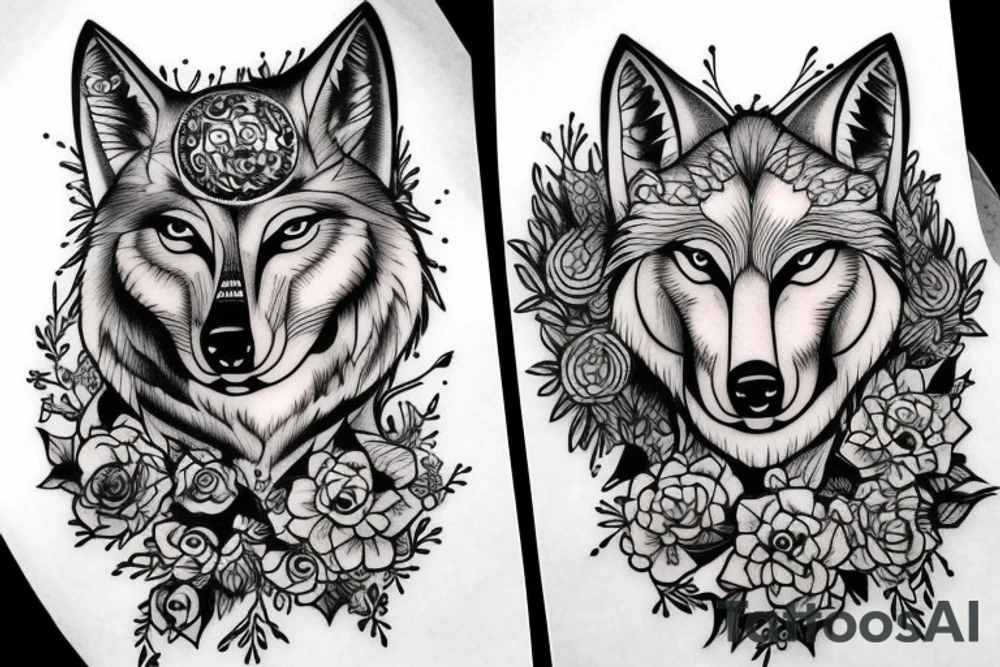 Full body of a wolf tattoo idea