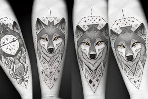 Full-bodied wolf with stars tattoo idea