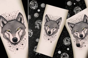 Full-bodied wolf with stars tattoo idea
