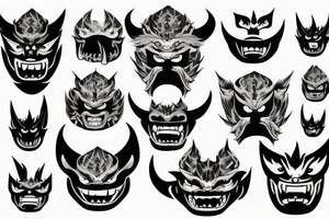 scary oni mask with flames tattoo idea
