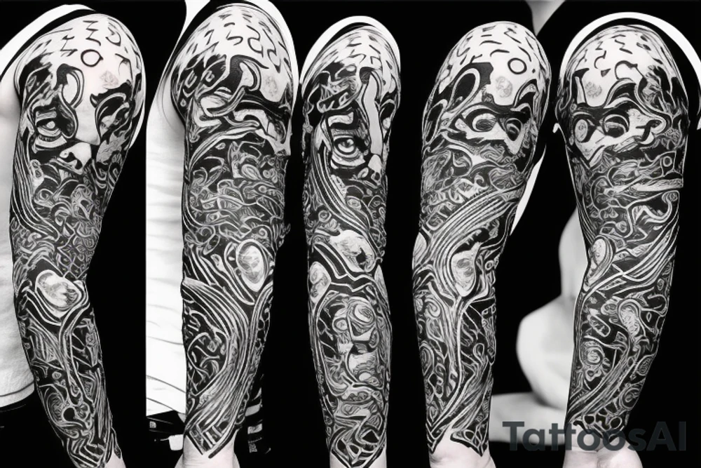 scary oni mask with flames tattoo idea
