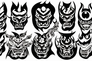 scary oni mask with flames tattoo idea