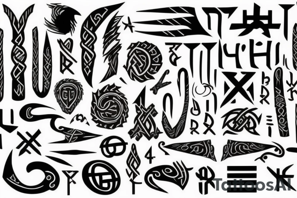 black and red viking nordic runes tattoo idea