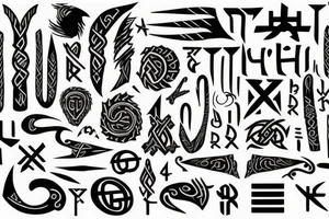 black and red viking nordic runes tattoo idea