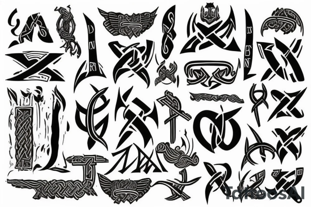 black and red viking nordic runes tattoo idea
