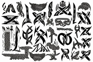 black and red viking nordic runes tattoo idea