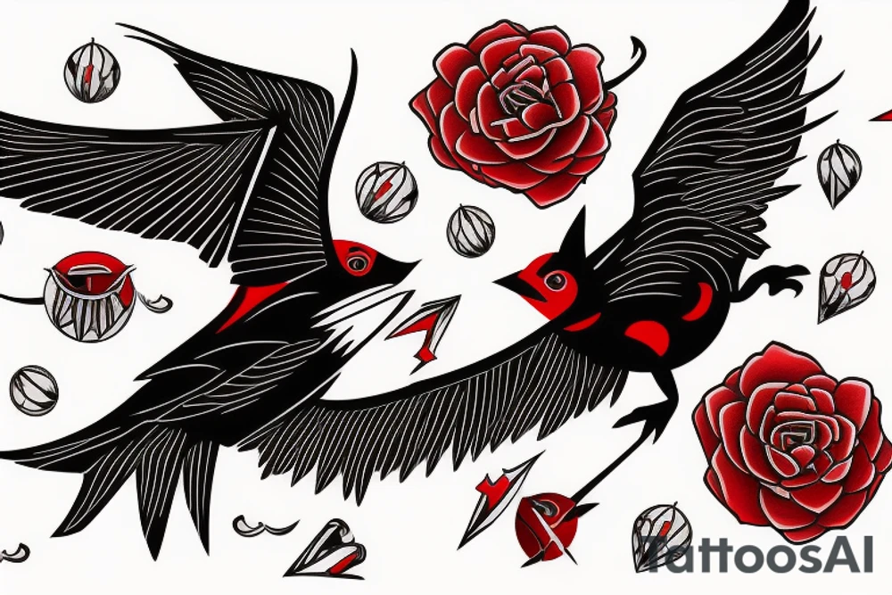 cute flying bat in black and red color traditional tattoo tattoo idea