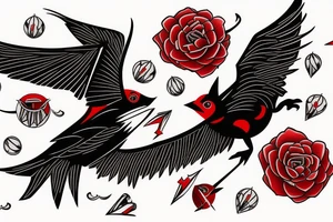 cute flying bat in black and red color traditional tattoo tattoo idea
