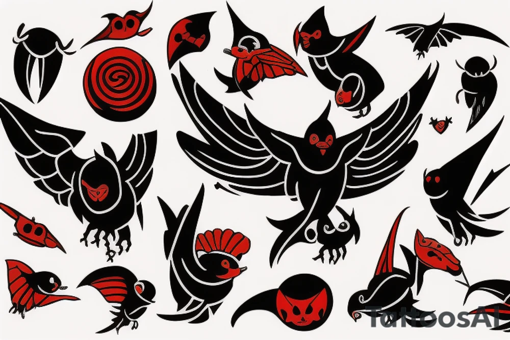 cute flying bat in black and red color traditional tattoo tattoo idea