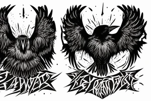 two black angry ravens with white eyes and wings holding hammer chest tattoo blackwork tattoo idea