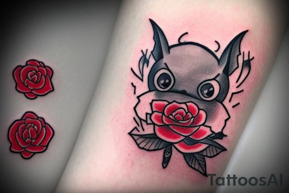 small grey cute bat holding a red rose traditional tattoo idea small grey cute bat holding a red rose traditional tattoo idea