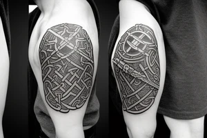 viking warrior  in armor holding axe with nordic runes tattoo tattoo idea