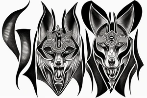 Black anubis face with sharp teeth and white eyes symmetrical tattoo tattoo idea