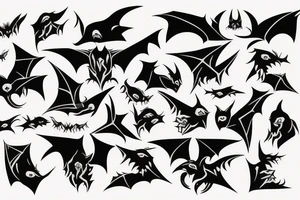 Black flying  bat with sharp teeth and white eyes symmetrical tattoo tattoo idea