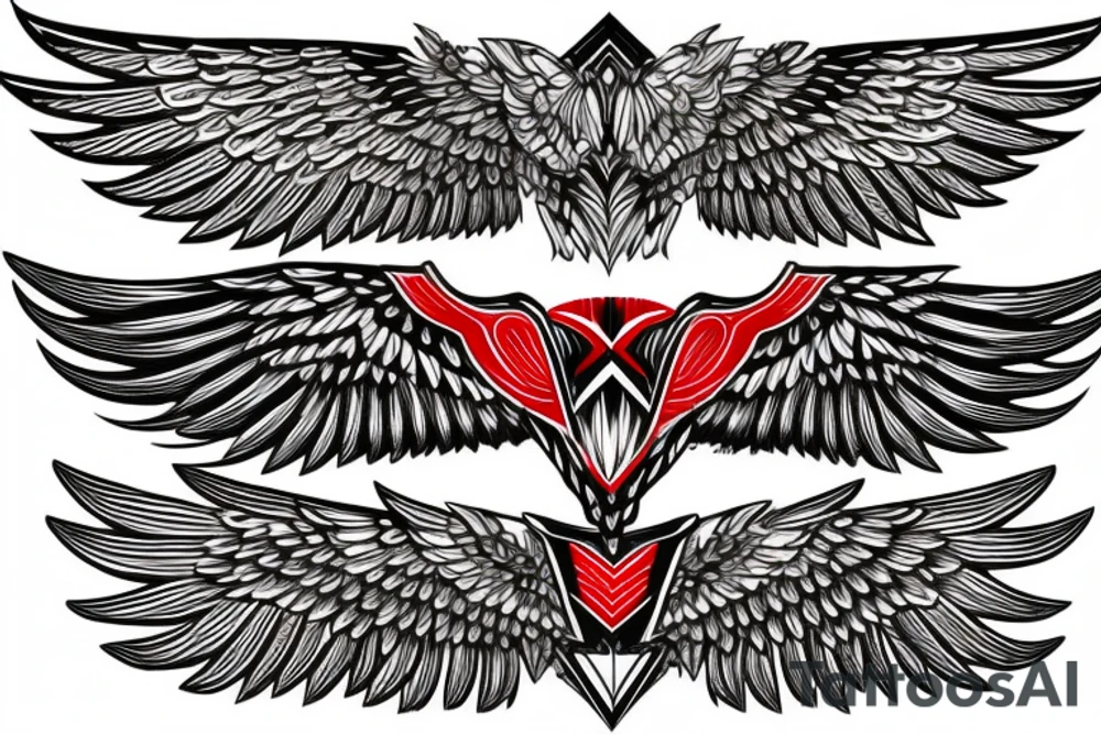 valkyrie wings symmetrical in black and red tattoo idea