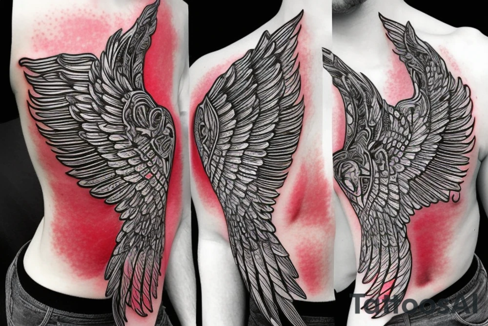 valkyrie wings symmetrical in black and red tattoo idea