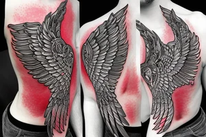 valkyrie wings symmetrical in black and red tattoo idea