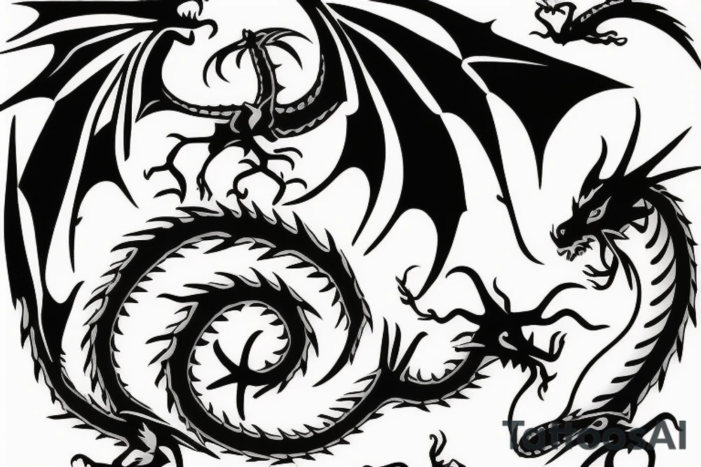dragon rising fine line tattoo idea