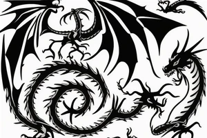 dragon rising fine line tattoo idea