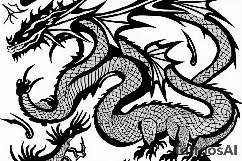 dragon rising fine line tattoo idea