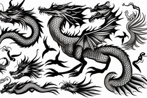 Wolf running along side a flying dragon on the ocean tattoo idea