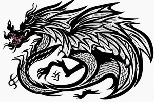 Wolf running along side a flying dragon on the ocean tattoo idea