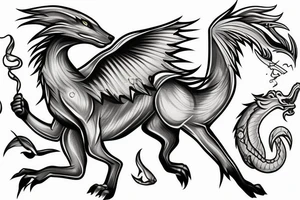 Wolf running with a flying dragon on the ocean tattoo idea