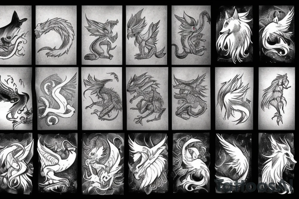 Wolf running with a flying dragon tattoo idea