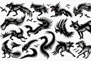 Wolf running with a flying dragon tattoo idea