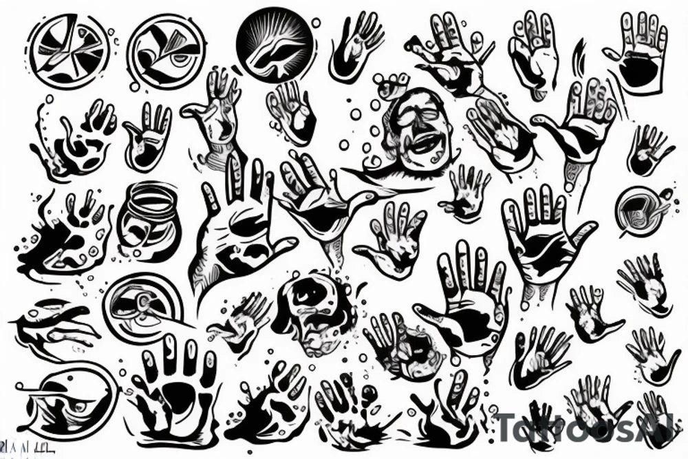 Man drowning in water with one hand up waving tattoo idea