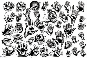 Man drowning in water with one hand up waving tattoo idea