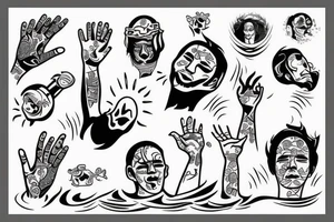 Man drowning in water with one hand up waving tattoo idea