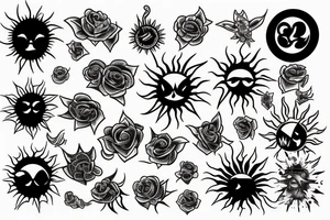 A sun covered by gates tattoo idea