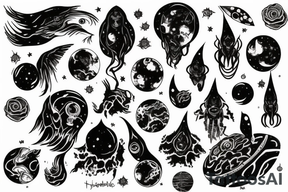feminine mystique cosmic space wonder horror tattoo idea