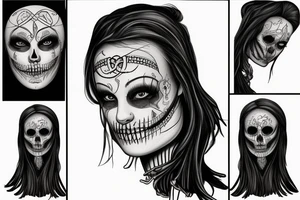 Hel, norse goddess face, half face rotten dead and skeletal, half face alive and well tattoo idea