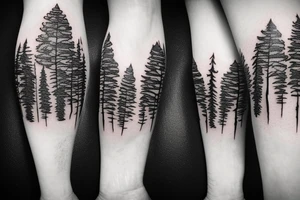 Forest trees with mountains and stream symmetrical tattoo idea
