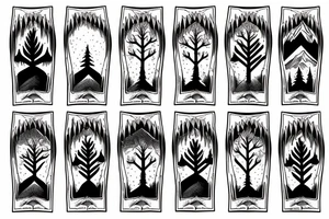 Forest trees with mountains and stream symmetrical tattoo idea