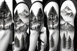 Forest trees with mountains and stream symmetrical tattoo idea
