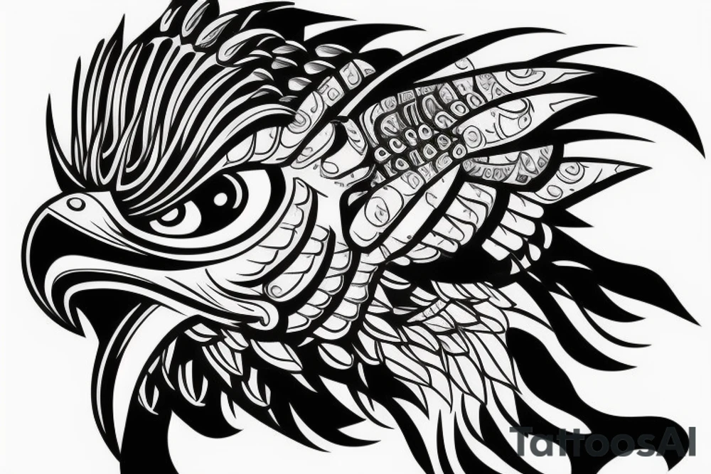 Eagle with a fish and cyborg chrome helmet tattoo idea