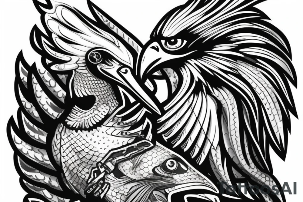Eagle with a fish and cyborg chrome helmet tattoo idea