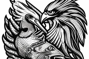Eagle with a fish and cyborg chrome helmet tattoo idea