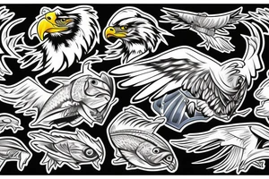 Eagle with a fish and cyborg chrome helmet tattoo idea