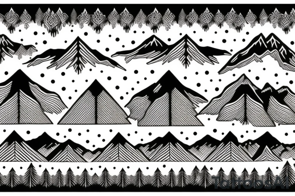 Forest trees with mountains and stream symmetrical tattoo idea Forest trees with mountains and stream symmetrical tattoo idea