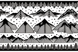 Forest trees with mountains and stream symmetrical tattoo idea