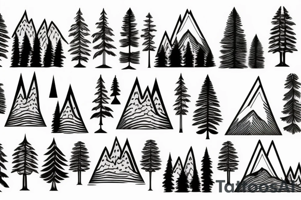 Forest trees with mountains and stream symmetrical tattoo idea Forest trees with mountains and stream symmetrical tattoo idea