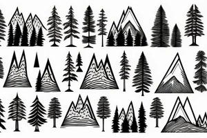 Forest trees with mountains and stream symmetrical tattoo idea